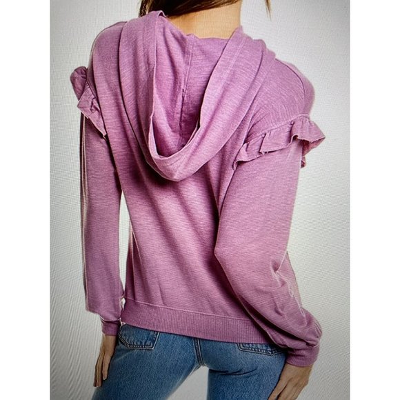 NWT Monrow Super Soft Pink Sweatshirt With Ruffle Insert Womens Sz Small - Picture 2 of 5